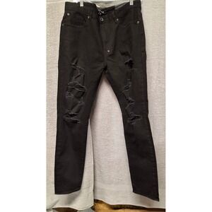 AKOO Mens Skulk Fit Slim Distressed Ripped Black Denim Jeans Size 38 NWT(B7)